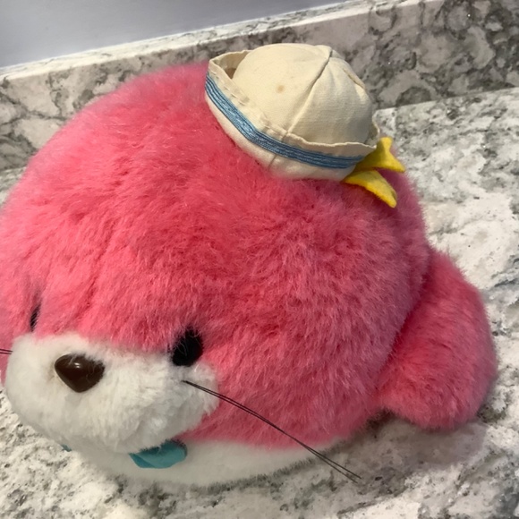 Vintage Sanrio 9” tall Pink Plush Stuffed Seal Sealion w/ mini sailor hat - Picture 10 of 11